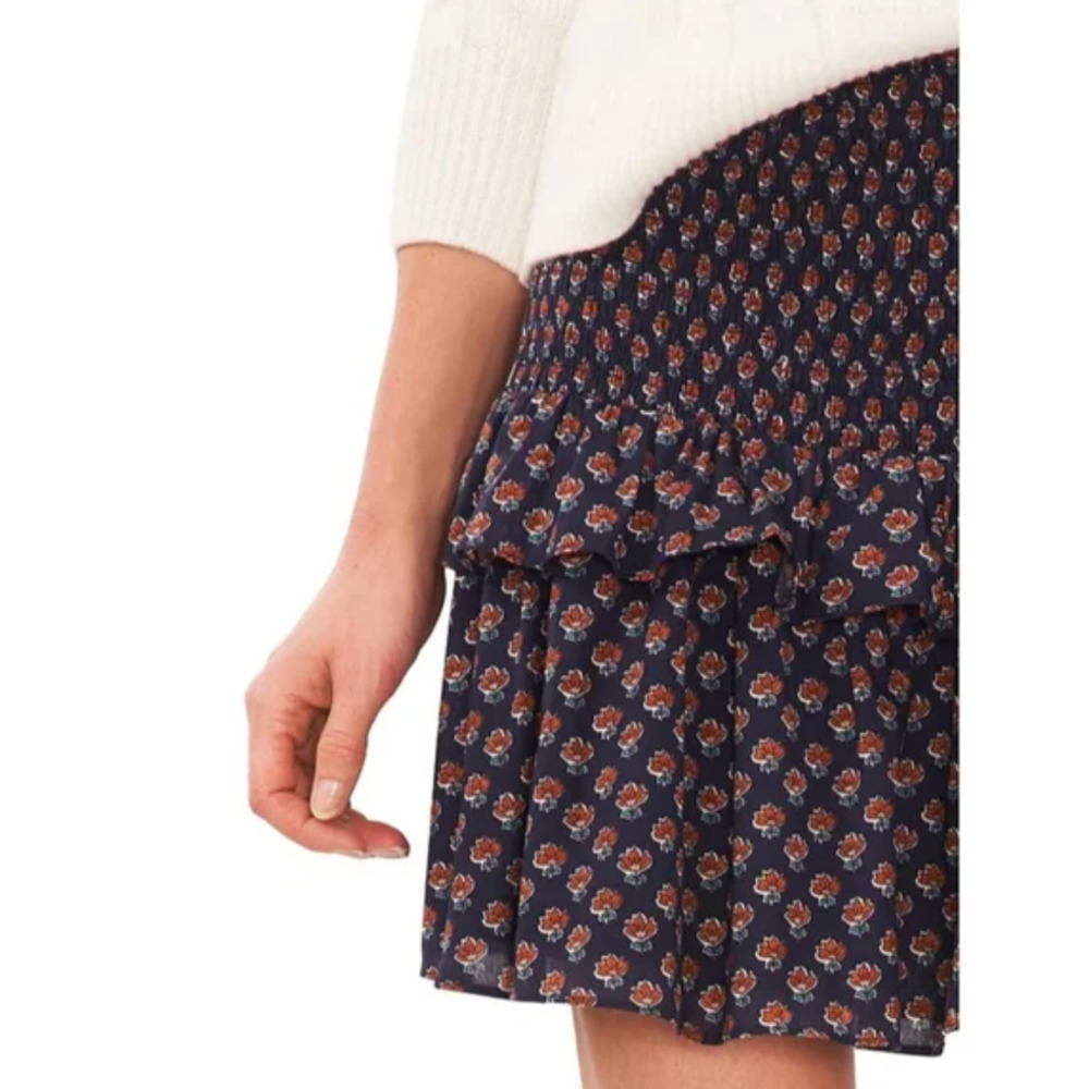 Chelsea & Violet Foulard Stamp Print Smocked Yoke Tiered Ruffle Mini Skirt | XL - Picture 4 of 11